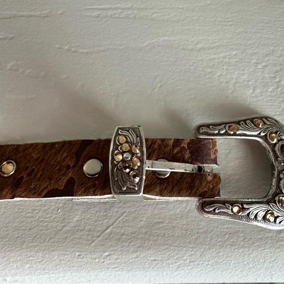 Calf leather brown belt with silver trim by White Sand - Picture 3 of 4